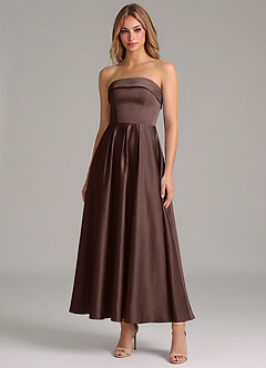 Azazie Lucienne Vestidos de damas de honor Vestido de Ganache de Satén Elástico de Corte en A con Plisado image1