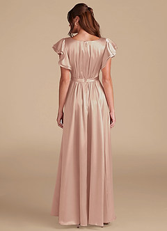 Azazie Daphne Modest Bridesmaid Dresses A-Line Ruched Metallic Satin Floor-Length Dress image2