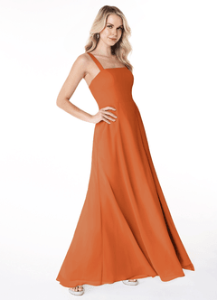Azazie Jay Vestidos de damas de honor Vestido de Canela de Gasa de Corte en A con Escote cuadrado Abertura lateral image3
