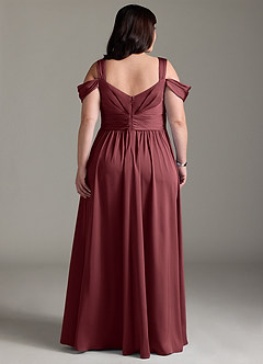Azazie Lianne Bridesmaid Dresses Merlot A-Line Off the Shoulder Stretch Satin Dress image10