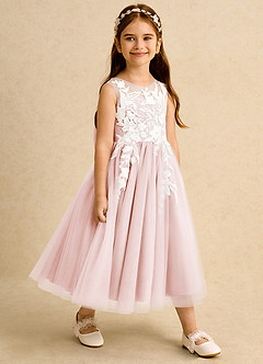 Azazie Sundae Robe Demoiselle D'honneur Fillette Robe Princesse en Dentelle Rose Pâle image4
