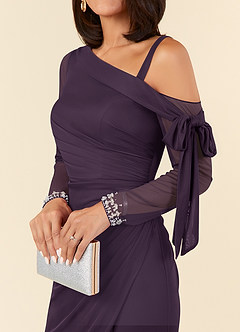 Azazie Marna Kleider für die Brautmutter Etui One-Shoulder Gittergewebe Kleid Pflaume image4