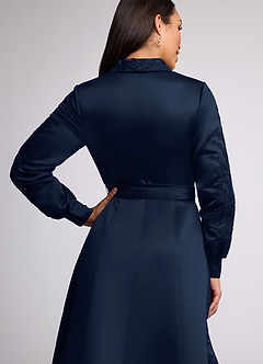 Azazie Ruth Mother of the Bride Dresses Dark Navy A-Line Lace Matte Satin Dress image5
