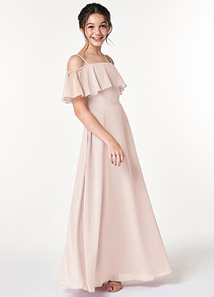 Azazie Maggie Junior Rose Petal A-Line Off the Shoulder Chiffon Dress image4