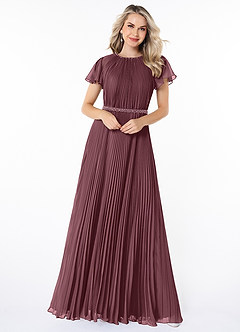 Azazie Kara vestidos de dama de honor modestos Vestido de Corte En A Plisado Hasta el suelo Gasa image4