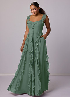 Barbie ♥ Azazie Bridesmaid Dresses Eucalyptus A-Line with Pockets Chiffon Dress image1