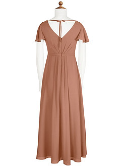 Azazie Peony Junior Robe Trapèze en Mousseline de soie Plissée Bronze image7