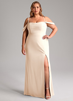 Azazie Saige Robes de demoiselle d'honneur Robe Trapèze Convertible en Mousseline de soie Épaule décolletée Albâtre Blanc image13