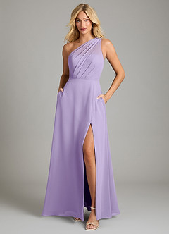 Azazie Phaedra Bridesmaid Dresses Lilac A-Line One Shoulder Chiffon Dress image11