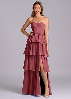 Azazie Faye Robes de demoiselle d'honneur Robe Trapèze en Mousseline de soie Décolleté en cœur Merlot image1