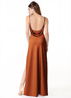 Azazie Alaija Bridesmaid Dresses Cinnamon Mermaid Side Slit Stretch Satin Dress image4