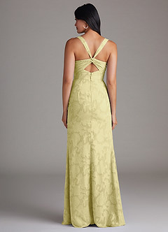 Azazie Mero Bridesmaid Dresses Lemon Sorbet Sheath Pleated Floral Burnout Dress image3