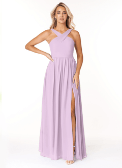 Azazie Elvira Bridesmaid Dresses Frosted Lilac A-Line Pleated Chiffon Dress image1
