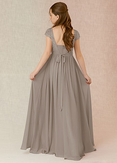 Azazie Silvermist Junior Abito A-Line in Chiffon Plissettato Taupe image2