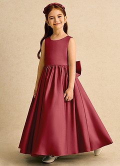 Azazie Nellia Blumenmädchenkleider A-Linie Schleifen Matte Satin Kleid Granatapfelrot image3