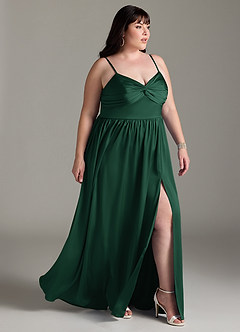 Azazie Zeya Bridesmaid Dresses Dark Green A-Line Pleated Stretch Satin Dress image12
