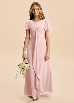 Azazie Selena Junior Powder Pink A-Line Ruched Chiffon Dress image4