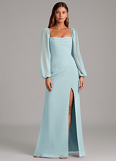 Azazie Brixley Bridesmaid Dresses Sea Glass Mermaid Long Sleeve Chiffon Dress image1