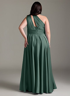 Azazie Charlize Bridesmaid Dresses Eucalyptus A-Line One Shoulder Stretch Satin Dress image10