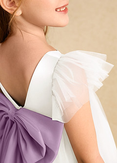 Azazie Munchkin Flower Girl Dresses Ivory Wisteria A-Line Bow Tulle Dress image6