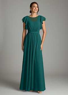 Azazie Daphne Modest Bridesmaid Dresses A-Line Ruffled Chiffon Floor-Length Dress image1