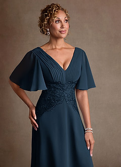 Azazie Milliat Mother of the Bride Dresses Dark Navy A-Line Lace Chiffon Dress image5