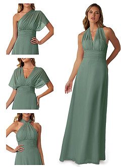 Azazie Fifi Bridesmaid Dresses Eucalyptus A-Line Strapless Chiffon Convertible Dress image7