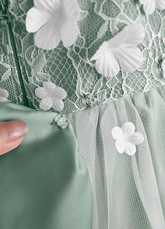 Azazie Celia Flower Girl Dresses Silver Sage A-Line Lace Tulle Dress image8