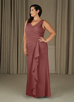Azazie Evy Mother of the Bride Dresses Desert Rose A-Line Pleated Stretch Chiffon Dress image6