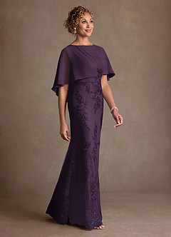 Azazie Amrita Mère de la mariée Robes Robe Sirène en Mousseline de soie Dentelle Prune image2