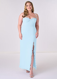 Barbie ♥ Azazie Robes de demoiselle d'honneur Robe Fourreau en Mousseline de soie Corset Bleu Ciel image6