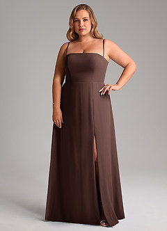 Azazie Wren 신부 들러리 드레스 A라인 사이드 슬릿 쉬폰 바닥 길이 드레스 image13