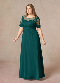 Azazie Raissa Final Sale Peacock A-Line Lace Chiffon Dress image11