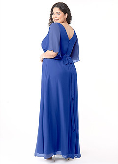 Azazie Cierra Robes de demoiselle d'honneur Robe Trapèze en Mousseline de soie Col en V Bleu Roi image12