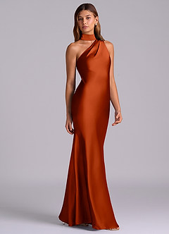 Azazie Seona Bridesmaid Dresses Paprika Mermaid One Shoulder Stretch Satin Dress image5