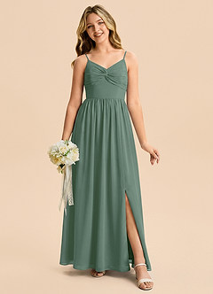 Azazie Zeya Junior Eucalyptus A-Line Chiffon Dress image3