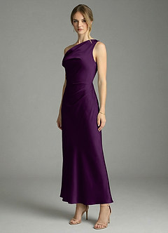 Azazie Emerson Bridesmaid Dresses Grape Mermaid Off the Shoulder Stretch Satin Dress image4