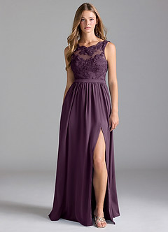 Azazie Elly Robes de demoiselle d'honneur Robe Trapèze en Satin extensible Dentelle Prune image3