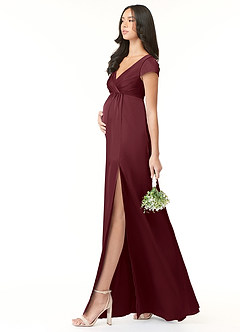 Azazie Allessia Maternity Bridesmaid Dresses A-Line Pleated Stretch Satin Floor-Length Dress image3
