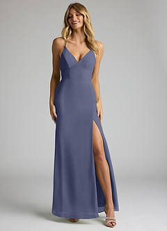 Azazie Becca Bridesmaid Dresses Stormy Sheath V-Neck Chiffon Dress image4