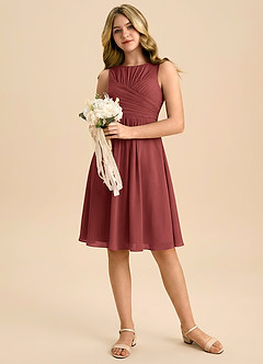 Azazie Skyla Junior Terracotta A-Line Pleated Chiffon Dress image5