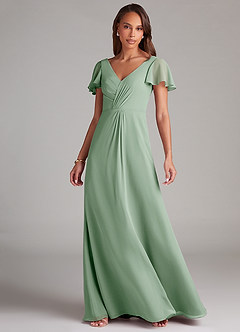 Azazie Soren Bridesmaid Dresses Agave A-Line Ruched Chiffon Dress image3