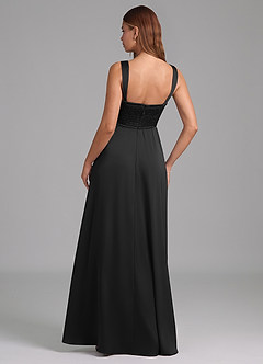 Azazie Rosaline Bridesmaid Dresses Black A-Line Side Slit Stretch Satin Dress image2