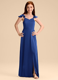 Azazie Everett Junior Klä av A-Line i Stretch Satin Rosett image7