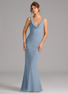 Azazie Rylina Bridesmaid Dresses Dusty Blue Mermaid Pleated Chiffon Dress image1