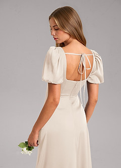 Azazie Fyona Bridesmaid Dresses White Alabaster A-Line Pleated Stretch Satin Dress image7