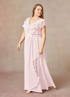 Azazie Snapdragon Mother of the Bride Dresses Blushing Pink A-Line V-Neck Ruched Chiffon Dress image8