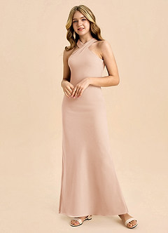 Azazie Doretta Junior Robe Fourreau en Mousseline de soie Plissée Rose Perle image5