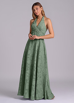 Azazie Tessie Robes de demoiselle d'honneur Robe Trapèze en Blumen-Burnout Plissée Matcha image4
