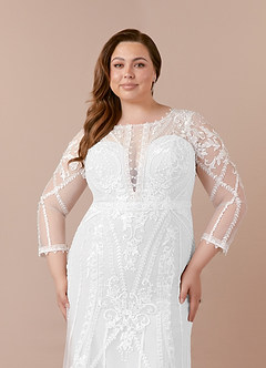 Azazie Yoki Vestidos de novia Vestido de Diamante Blanco de Tul de Corte Sirena con Scoop image11